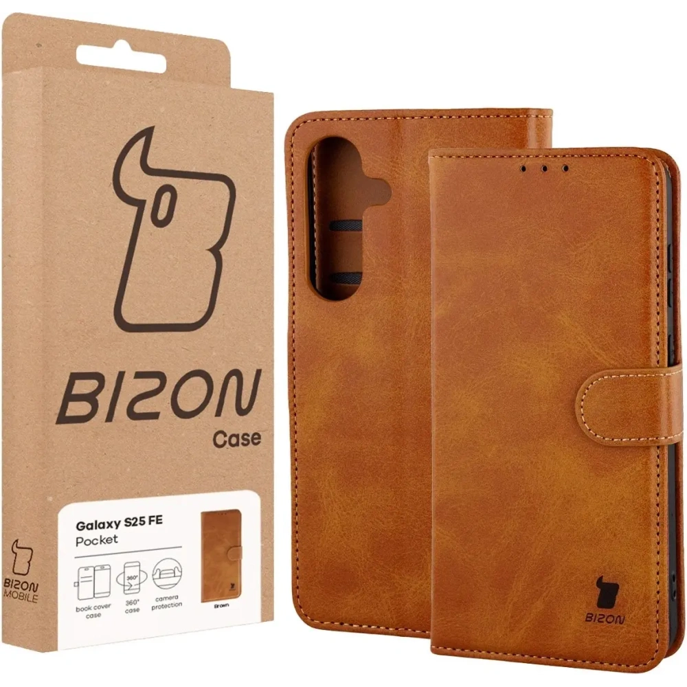 Etui z klapką Bizon Case Pocket do Samsung Galaxy S25 FE brązowe