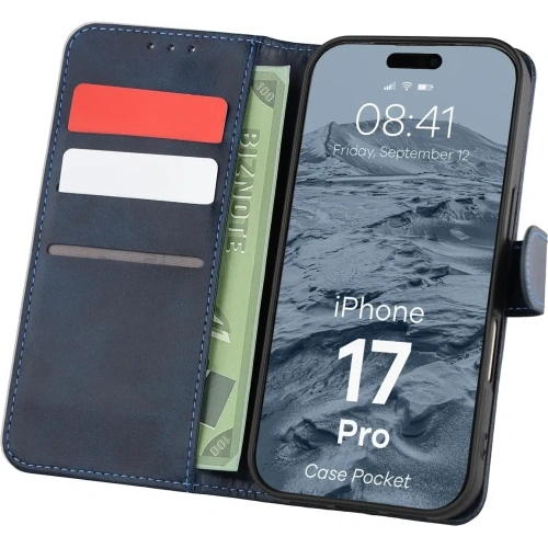 Etui z klapką Bizon Case Pocket do Apple iPhone 17 Pro granatowe