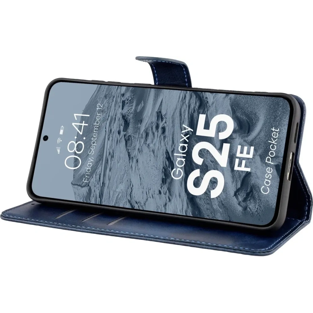 Etui z klapką Bizon Case Pocket do Samsung Galaxy S25 FE granatowe