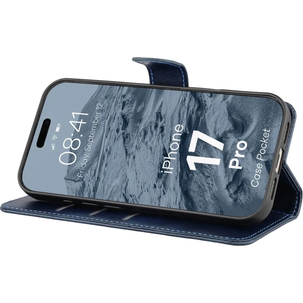 Etui z klapką Bizon Case Pocket do Apple iPhone 17 Pro granatowe