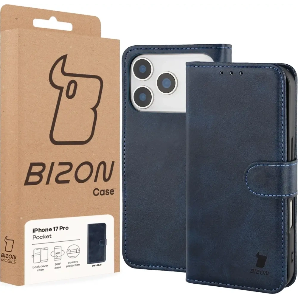 Etui z klapką Bizon Case Pocket do Apple iPhone 17 Pro granatowe