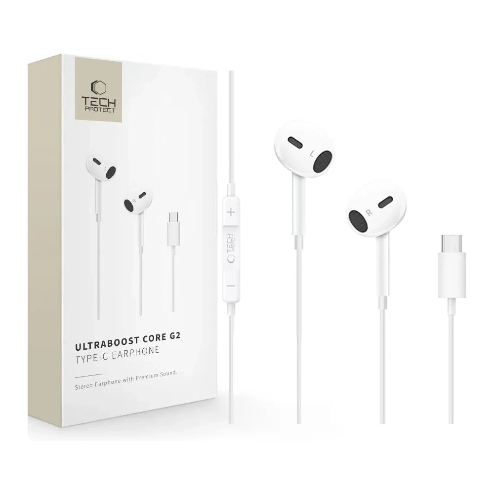 Słuchawki douszne Tech-Protect Ultraboost USB-C Earphone Core G2 White