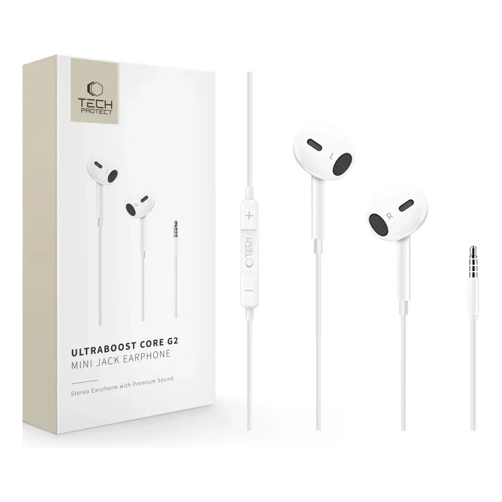 Słuchawki douszne Tech-Protect Ultraboost Mini Jack Earphone Core G2 White