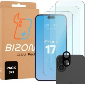 3x Szkło hartowane + szybka na aparat Bizon Glass Clear Pack do Apple iPhone 17