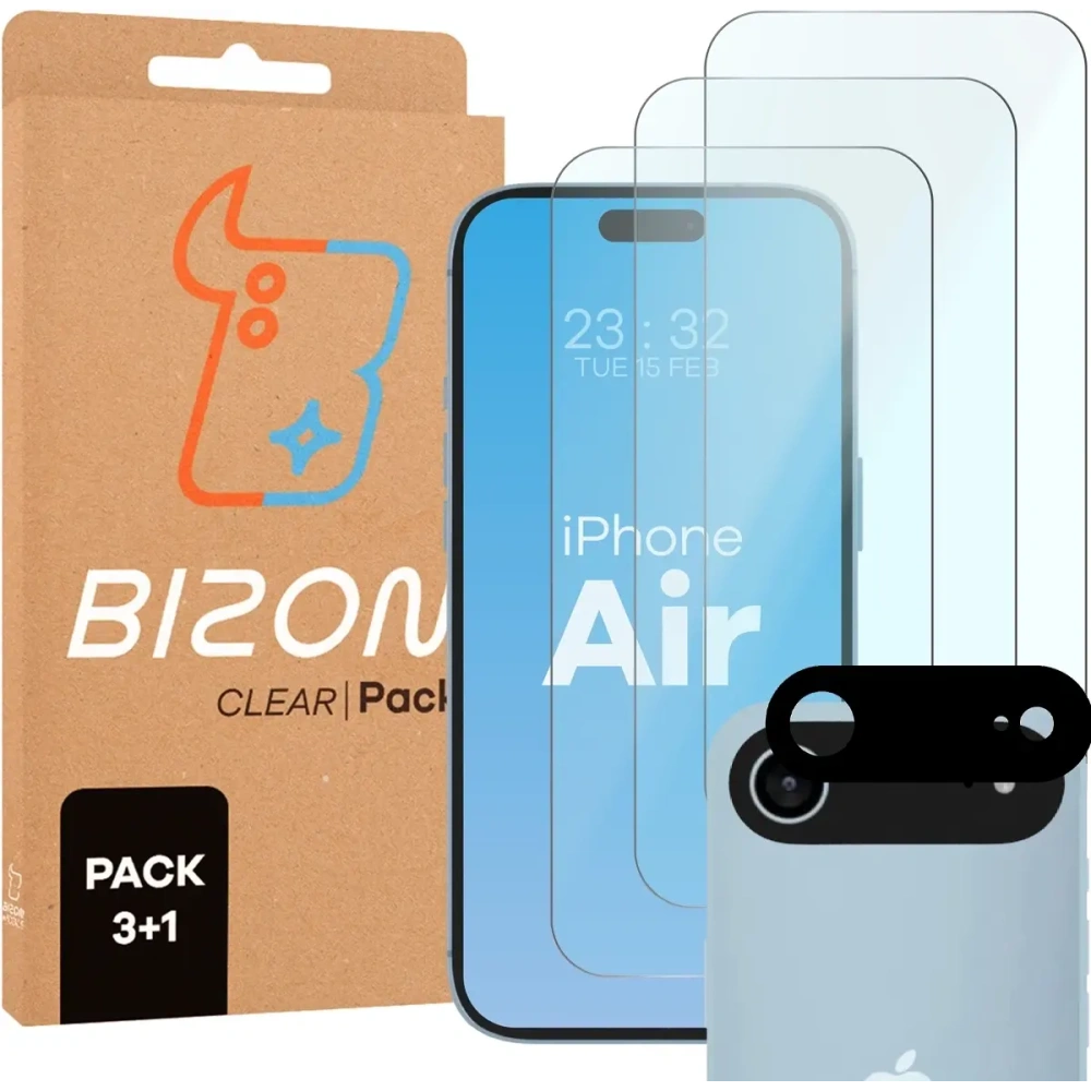 3x Szkło hartowane + szybka na aparat Bizon Glass Clear Pack do Apple iPhone Air
