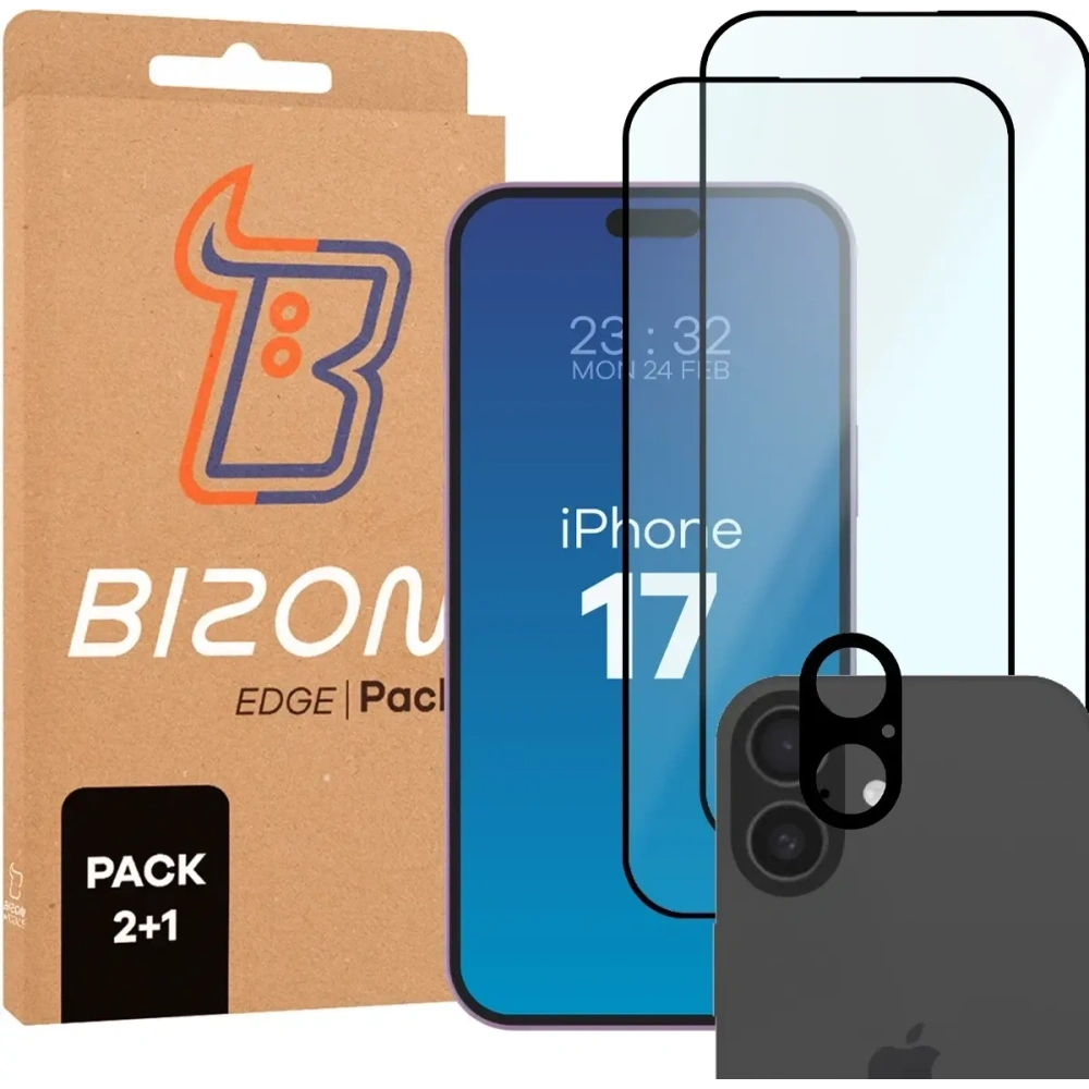 2x Szkło + szybka na aparat Bizon Edge Pack do Apple iPhone 17