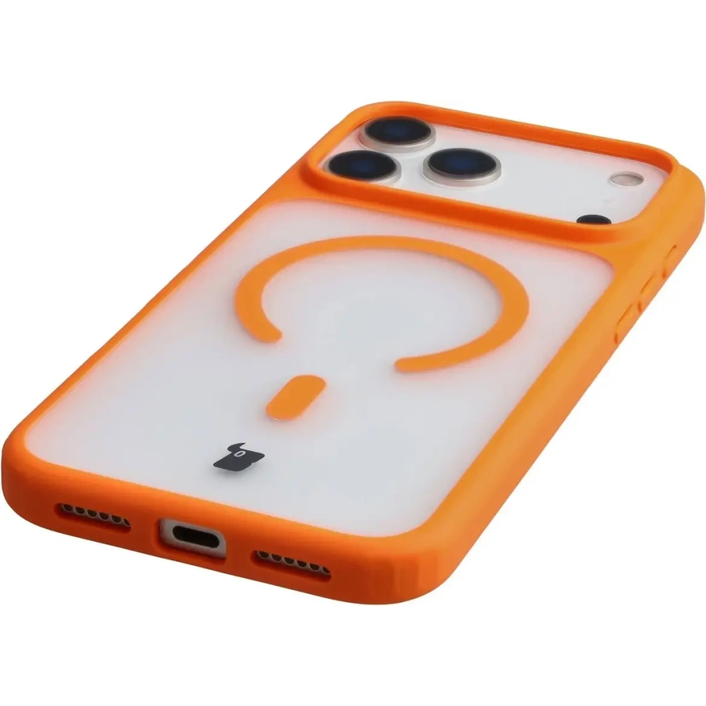 Etui z pierścieniem magnetycznym Bizon Case MatteO do Apple iPhone 17 Pro Max przydymione-pomarańczowe