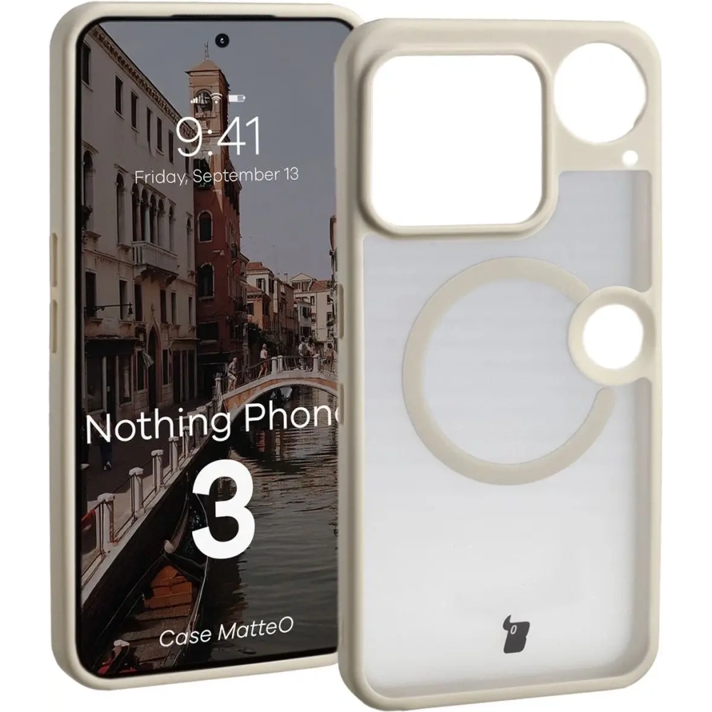 Etui z pierścieniem magnetycznym Bizon Case MatteO do Nothing Phone (3) przydymione-beżowe