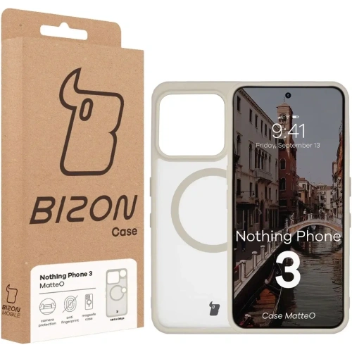 Etui z pierścieniem magnetycznym Bizon Case MatteO do Nothing Phone (3) przydymione-beżowe