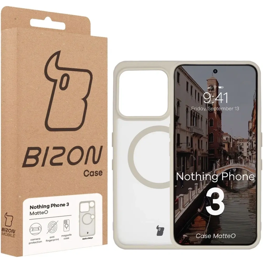Etui z pierścieniem magnetycznym Bizon Case MatteO do Nothing Phone (3) przydymione-beżowe