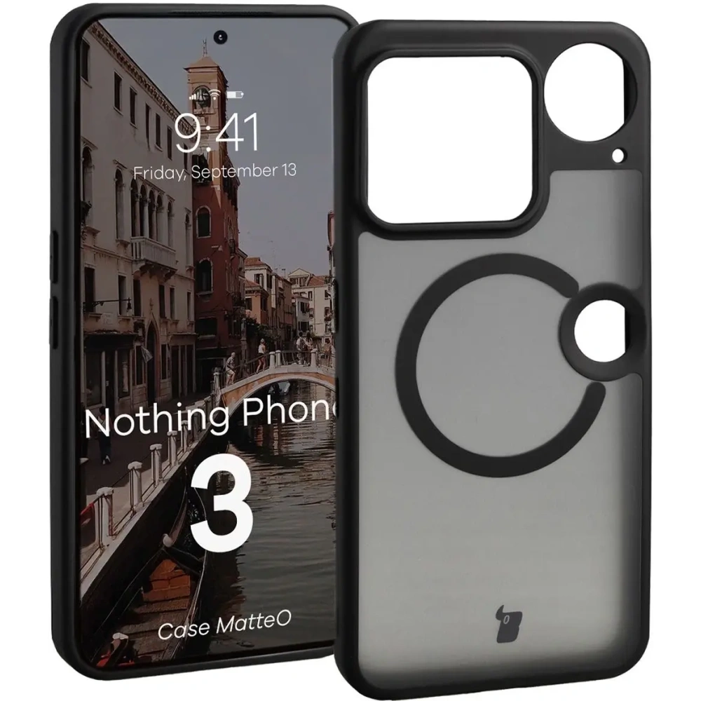 Etui z pierścieniem magnetycznym Bizon Case MatteO do Nothing Phone (3) przydymione-czarne