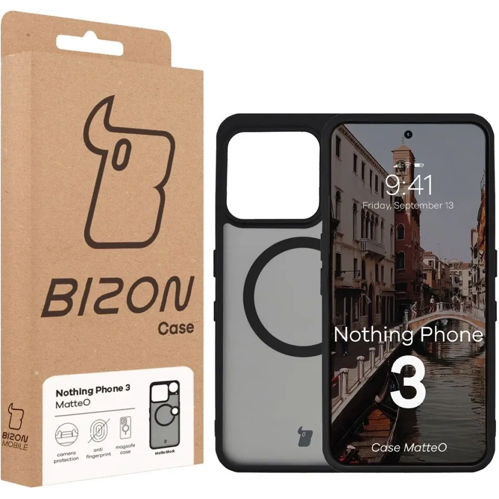 Etui z pierścieniem magnetycznym Bizon Case MatteO do Nothing Phone (3) przydymione-czarne