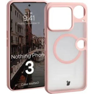 Etui z pierścieniem magnetycznym Bizon Case MatteO do Nothing Phone (3) przydymione-jasnoróżowe