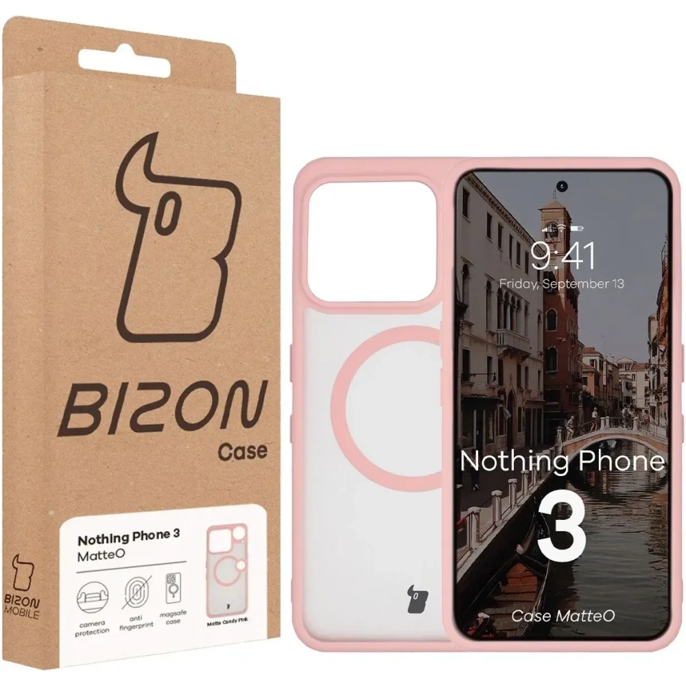 Etui z pierścieniem magnetycznym Bizon Case MatteO do Nothing Phone (3) przydymione-jasnoróżowe