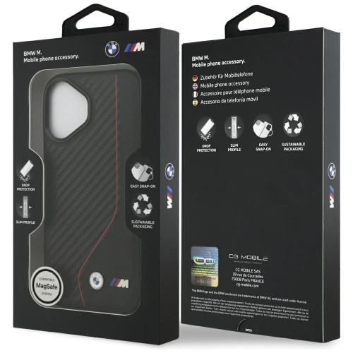 Etui BMW M Carbon Line & Logo MagSafe do Apple iPhone 17 czerwony