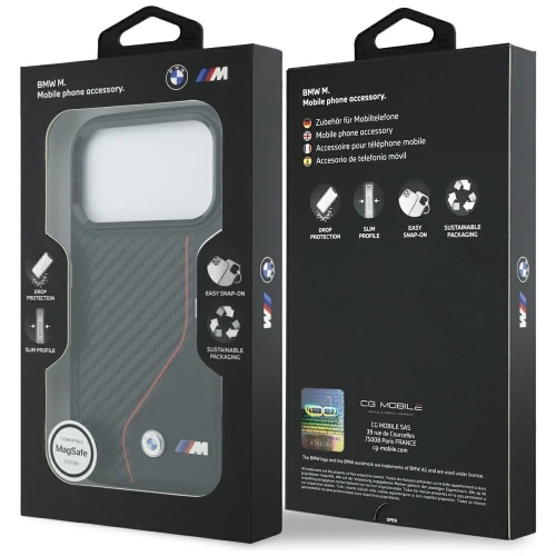 Etui BMW M Carbon Line & Logo MagSafe do Apple iPhone 17 Pro czerwony