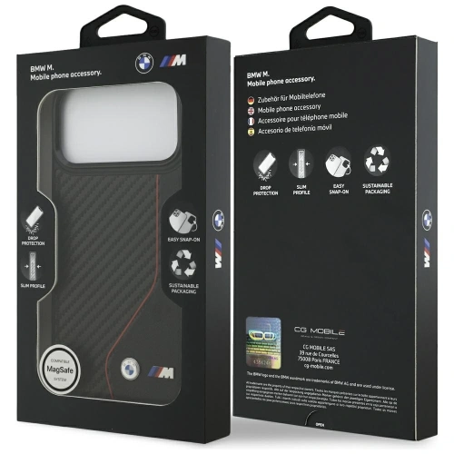 Etui BMW M Carbon Line & Logo MagSafe do Apple iPhone 17 Pro Max czerwony