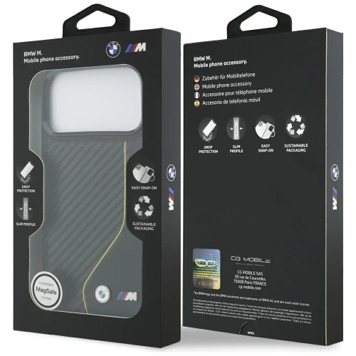 Etui BMW M Carbon Line & Logo MagSafe do Apple iPhone 17 Pro Max żółty