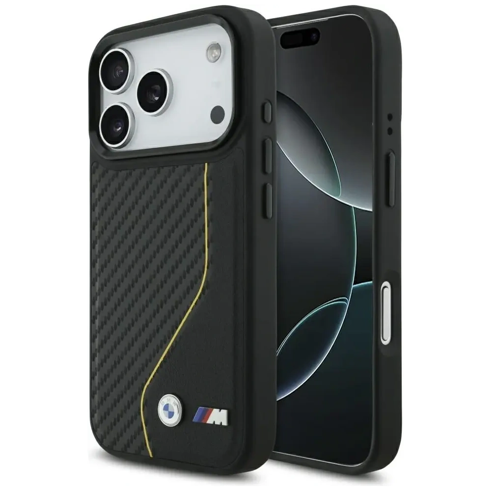 Etui BMW M Carbon Line & Logo MagSafe do Apple iPhone 17 Pro żółty