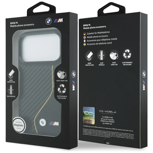 Etui BMW M Carbon Line & Logo MagSafe do Apple iPhone 17 Pro żółty
