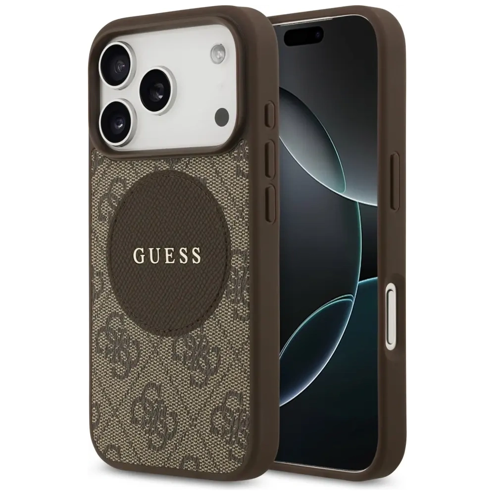 Etui Guess 4G Circle Classic Logo MagSafe do Apple iPhone 17 Pro brązowy
