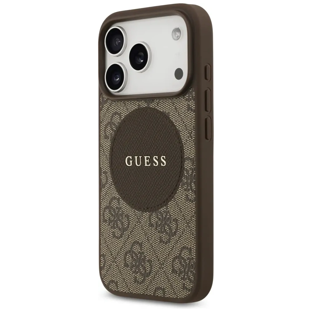 Etui Guess 4G Circle Classic Logo MagSafe do Apple iPhone 17 Pro brązowy