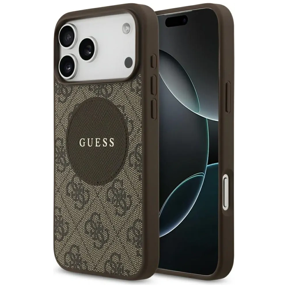 Etui Guess 4G Circle Classic Logo MagSafe do Apple iPhone 17 Pro Max brązowy