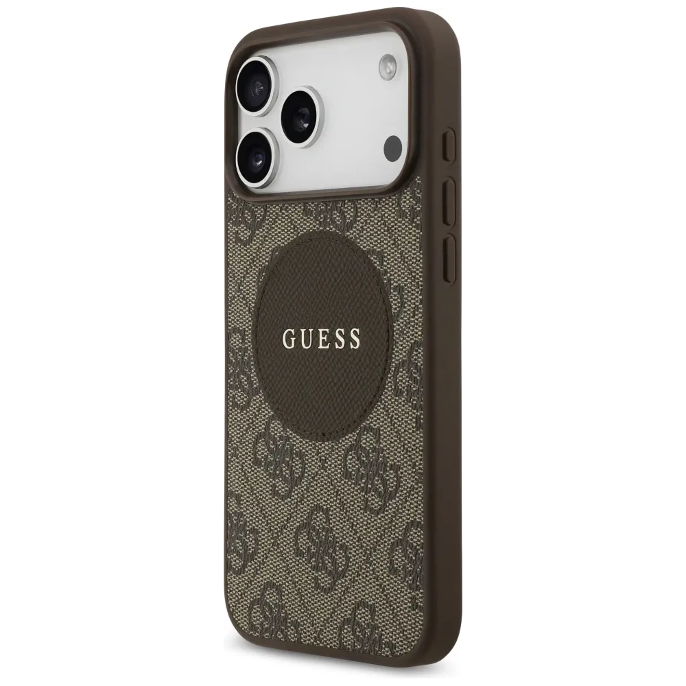 Etui Guess 4G Circle Classic Logo MagSafe do Apple iPhone 17 Pro Max brązowy