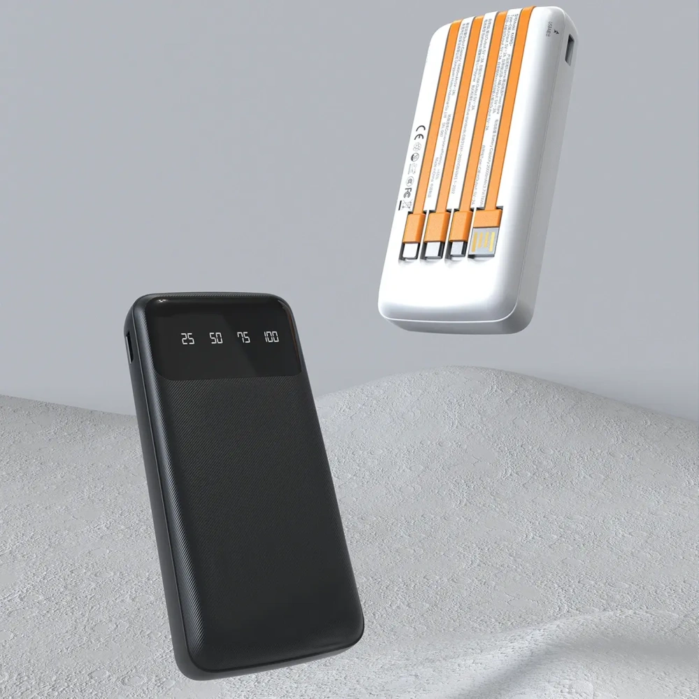 Powerbank DUDAO K6 Pro 10000mAh z kablem USB-A, USB-C, Lightning biały