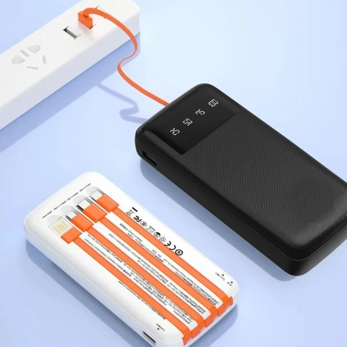 Powerbank DUDAO K6 Pro 10000mAh z kablem USB-A, USB-C, Lightning biały