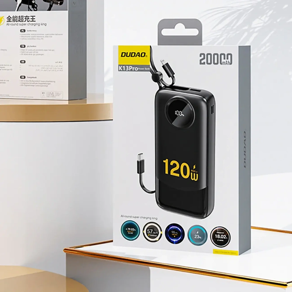 Powerbank DUDAO K13 10000mAh z wbudowanym kablem czarny