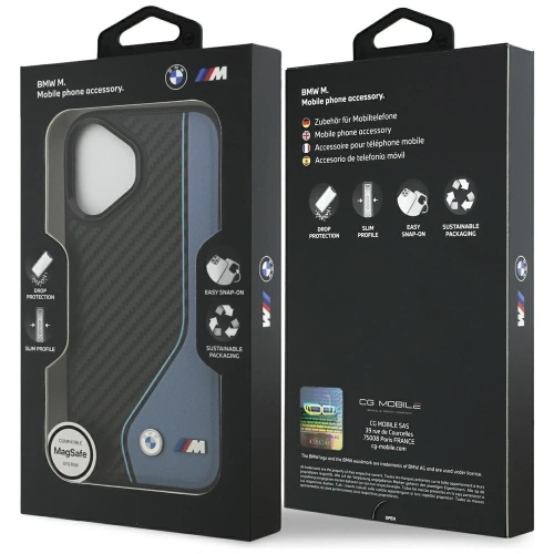 Etui BMW M Carbon Logo MagSafe do Apple iPhone 17 niebieski