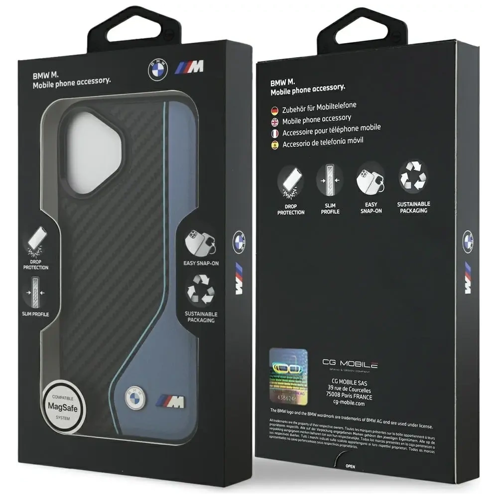 Etui BMW M Carbon Logo MagSafe do Apple iPhone 17 niebieski