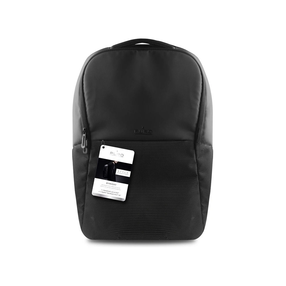 Odblaskowy plecak PURO Bynight z zewnętrzym portem USB MacBook Pro 15 / Notebook 15.6 (czarny)