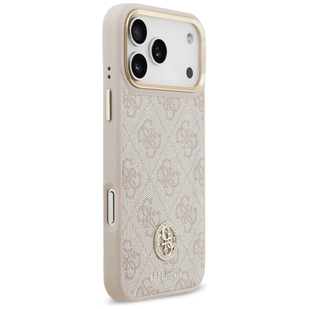 Etui Guess 4G Strass Logo & Big Strap Metal Buttons MagSafe do Apple iPhone 17 Pro Max różowy