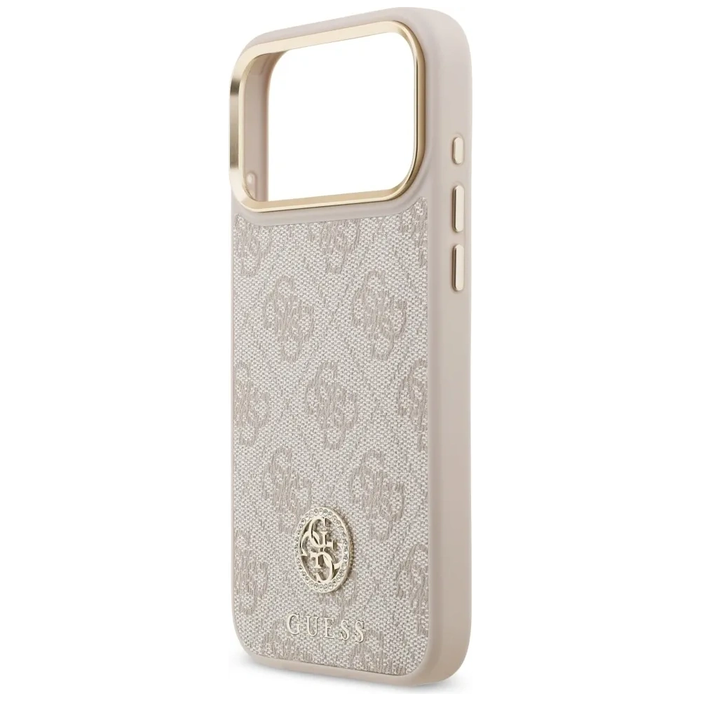 Etui Guess 4G Strass Logo & Big Strap Metal Buttons MagSafe do Apple iPhone 17 Pro Max różowy