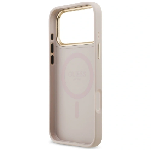 Etui Guess 4G Strass Logo & Big Strap Metal Buttons MagSafe do Apple iPhone 17 Pro Max różowy