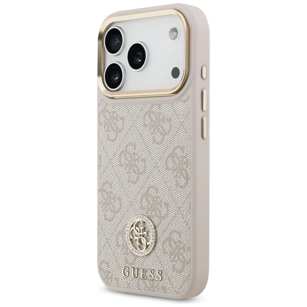 Etui Guess 4G Strass Logo & Big Strap Metal Buttons MagSafe do Apple iPhone 17 Pro różowy