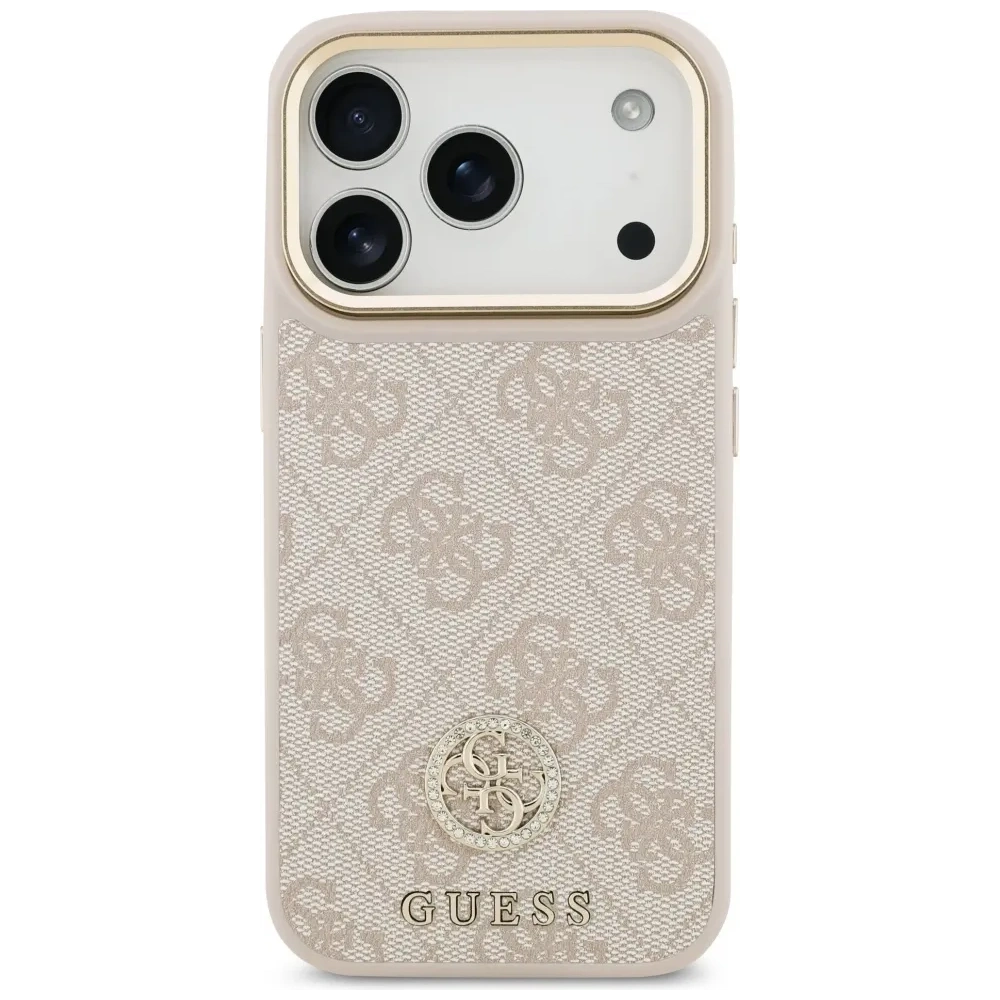 Etui Guess 4G Strass Logo & Big Strap Metal Buttons MagSafe do Apple iPhone 17 Pro różowy