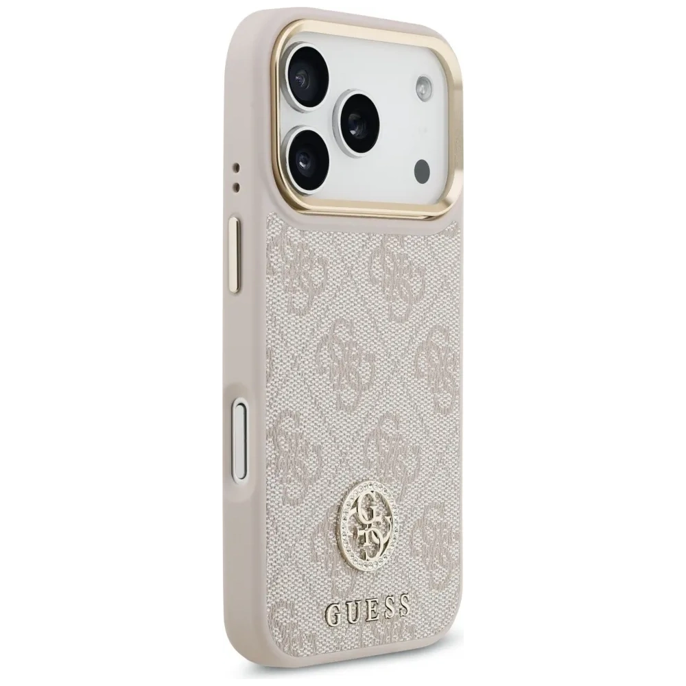 Etui Guess 4G Strass Logo & Big Strap Metal Buttons MagSafe do Apple iPhone 17 Pro różowy