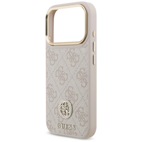 Etui Guess 4G Strass Logo & Big Strap Metal Buttons MagSafe do Apple iPhone 17 Pro różowy