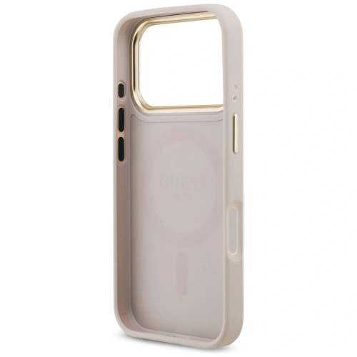 Etui Guess 4G Strass Logo & Big Strap Metal Buttons MagSafe do Apple iPhone 17 Pro różowy