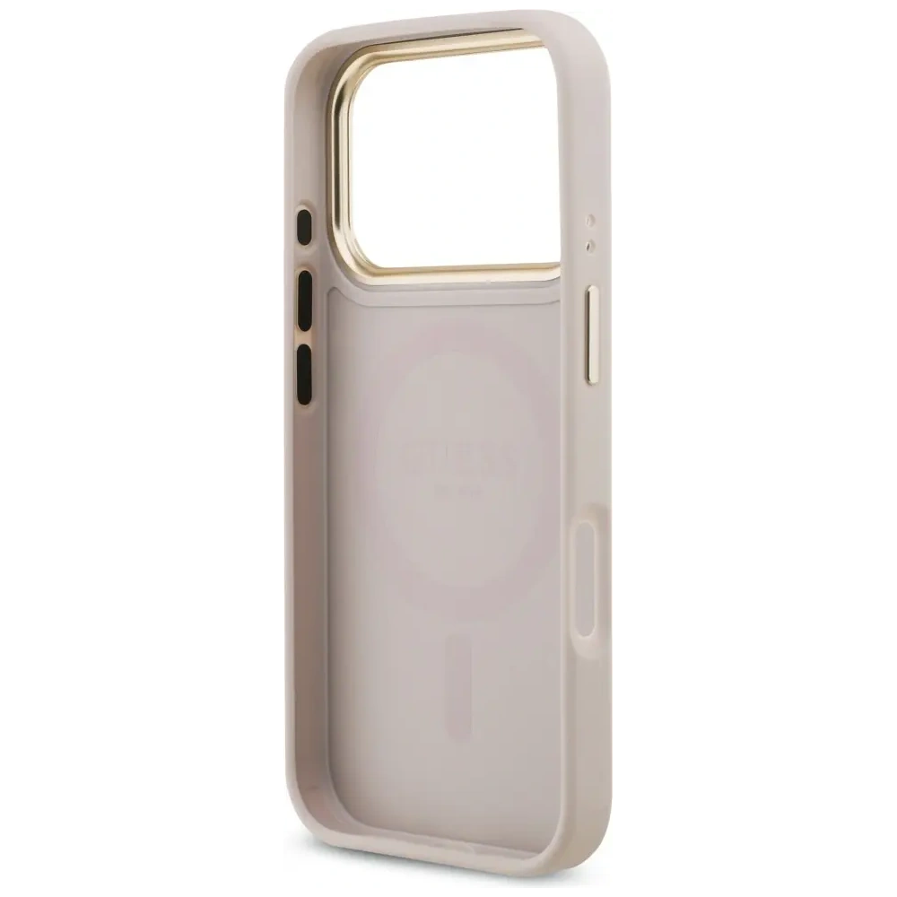 Etui Guess 4G Strass Logo & Big Strap Metal Buttons MagSafe do Apple iPhone 17 Pro różowy