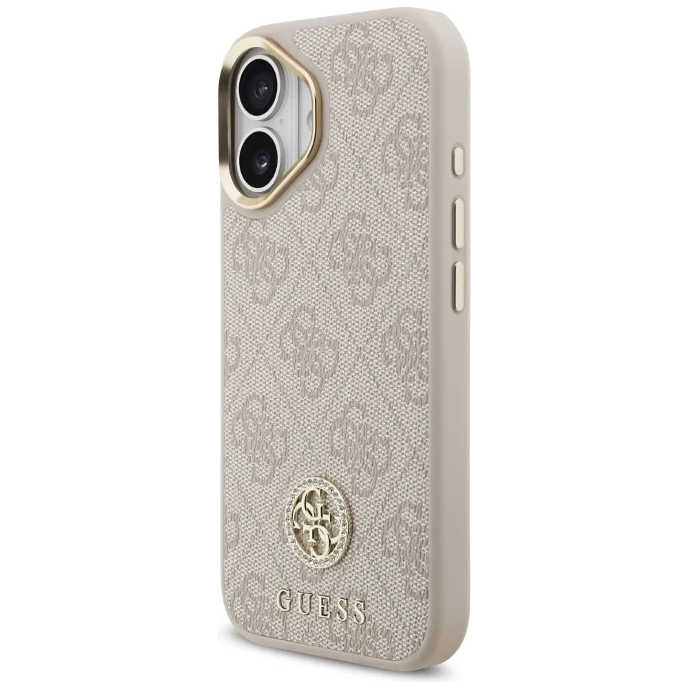 Etui Guess 4G Strass Logo & Big Strap Metal Buttons MagSafe do Apple iPhone 17 różowy