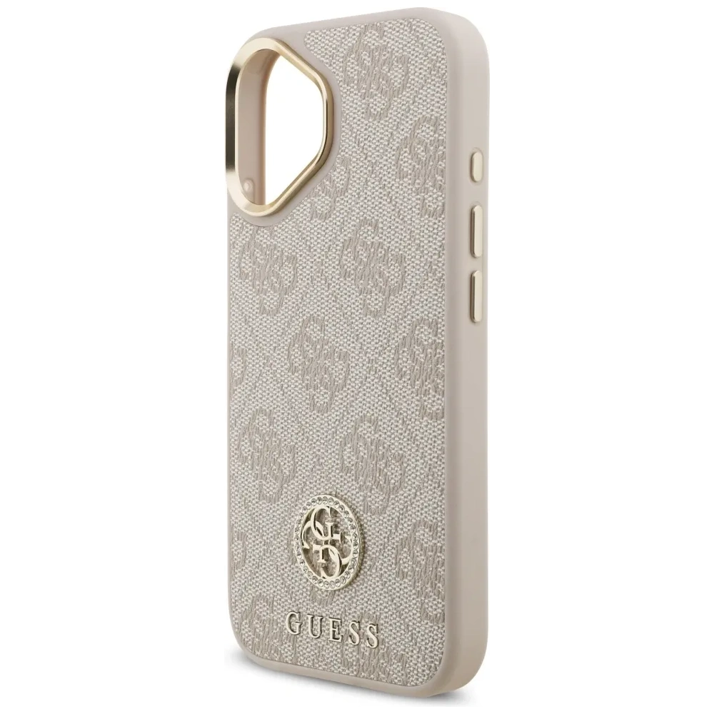 Etui Guess 4G Strass Logo & Big Strap Metal Buttons MagSafe do Apple iPhone 17 różowy