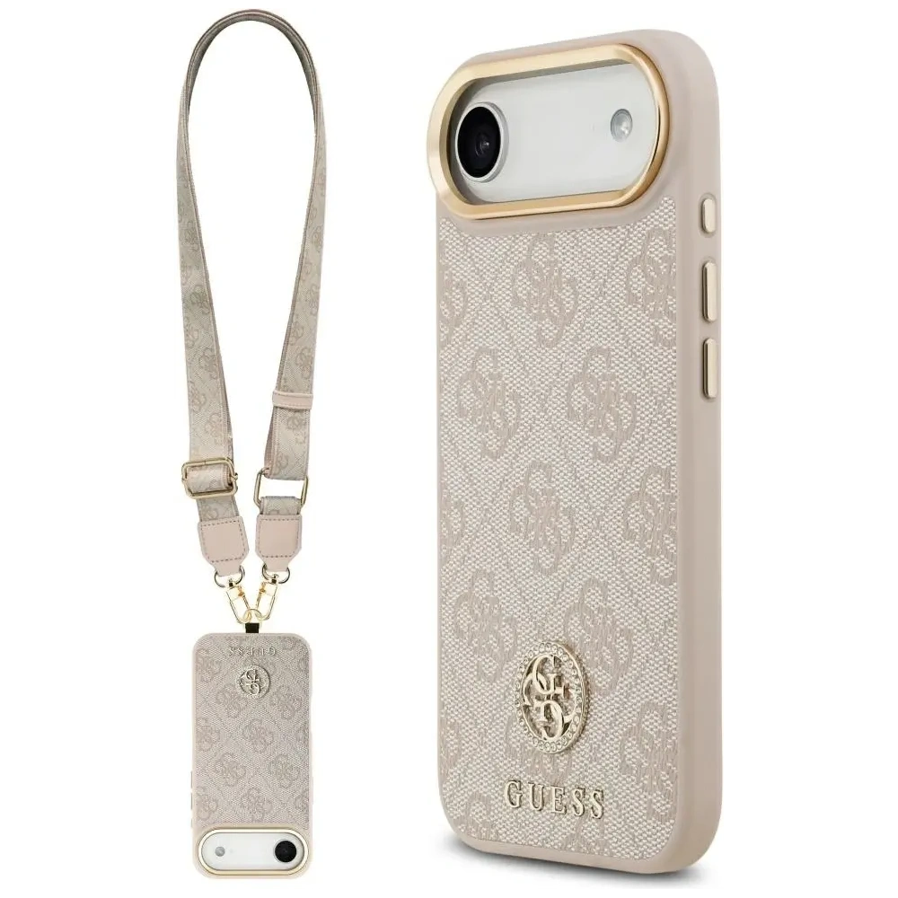 Etui Guess 4G Strass Logo & Big Strap Metal Buttons MagSafe do Apple iPhone Air różowy