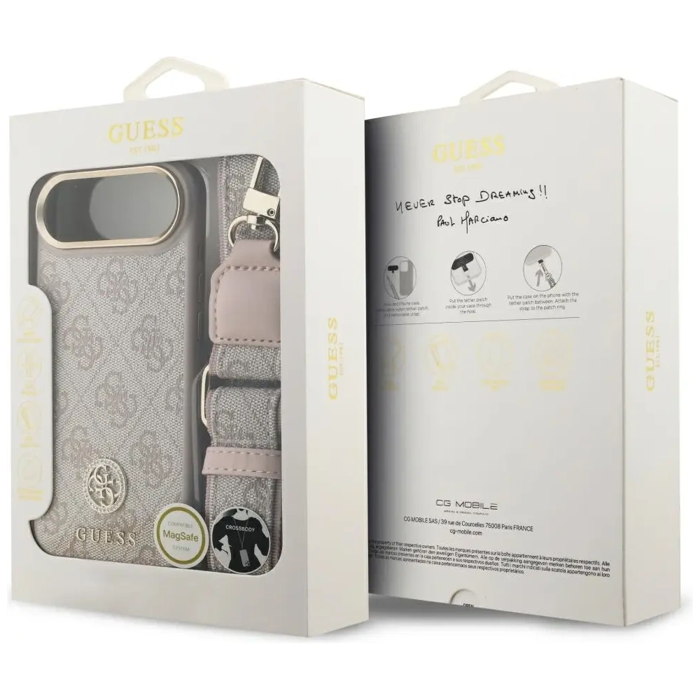 Etui Guess 4G Strass Logo & Big Strap Metal Buttons MagSafe do Apple iPhone Air różowy