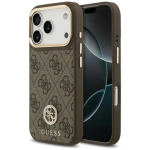 Etui Guess 4G Strass Logo MagSafe do Apple iPhone 17 Pro brązowy