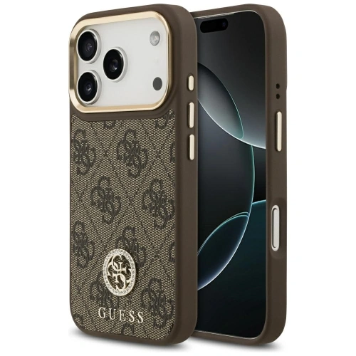 Etui Guess 4G Strass Logo MagSafe do Apple iPhone 17 Pro brązowy