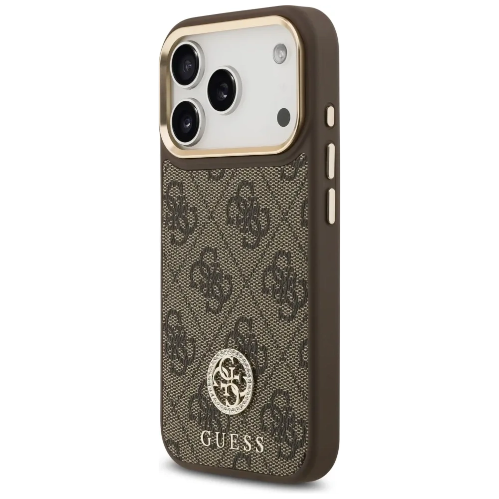 Etui Guess 4G Strass Logo MagSafe do Apple iPhone 17 Pro brązowy